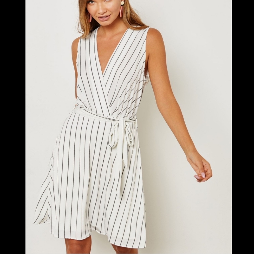 🆕 Mango Basics Stripe Belted Wrap Dress